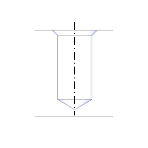 Graphic: Blind cylindrical shape with conical hole base +90° chamfer at entrance